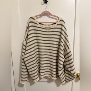 Cream and Gray Striped Sweater
